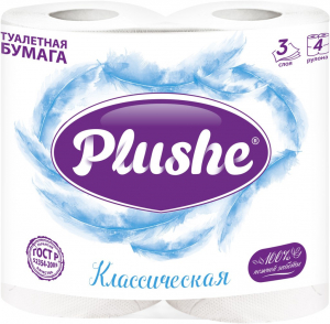 Туалетная бумага "Plushe Deluxe Light", 3 сл 4 шт
